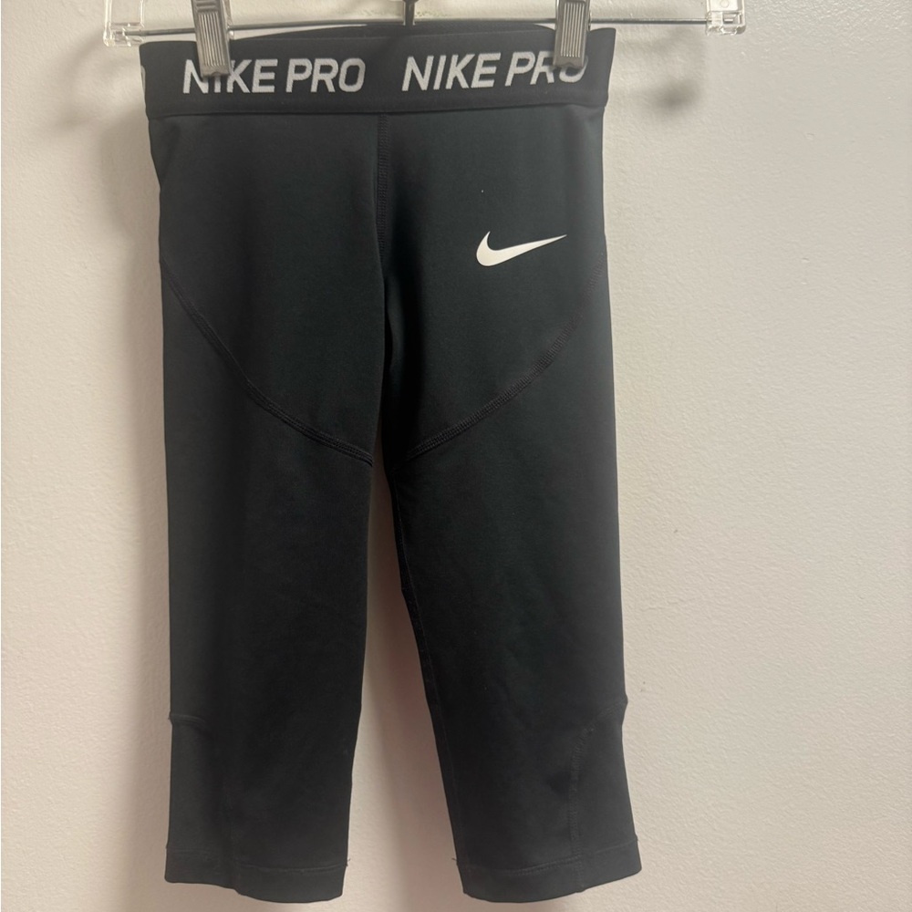 *Nike Pro Kids Black Leggings with White Logo